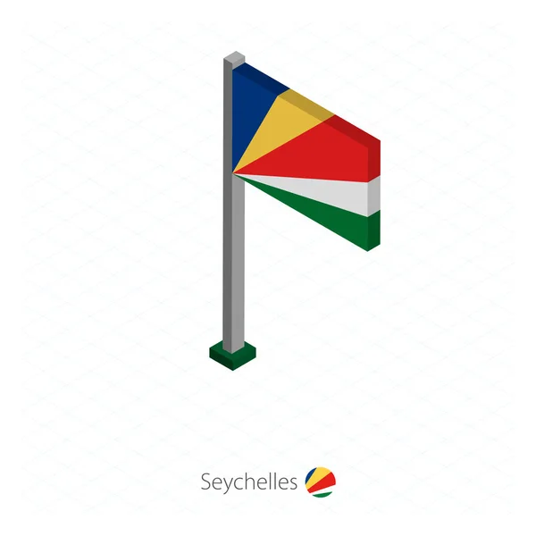 Seychelles Flag Flagpole Isometric Dimension Isometric Blue Background Vector Illustration — Stock Vector