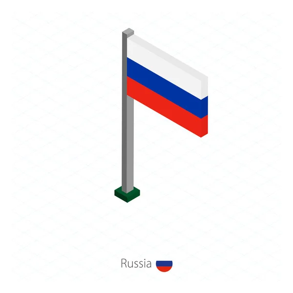 Russia Flag Flagpole Isometric Dimension Isometric Blue Background Vector Illustration — Stock Vector