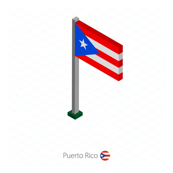Bandera Puerto Rico Asta Bandera Dimensión Isométrica Fondo Azul Isométrico — Archivo Imágenes Vectoriales