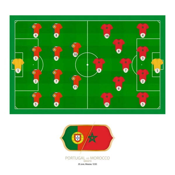 Partido Fútbol Portugal Contra Marruecos Portugal Prefirió Alineación Del Sistema — Vector de stock