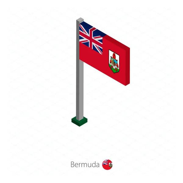 Bermuda Flag Flagpole Isometric Dimension Isometric Blue Background Vector Illustration — Stock Vector