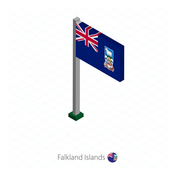 Falklandsöarna Flaggan Flaggstången Isometrisk Dimension Isometrisk Blå Bakgrund Vektorillustration — Stock vektor
