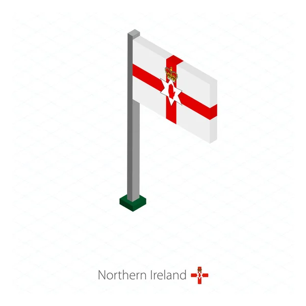 Vlag Van Noord Ierland Vlaggenmast Isometrische Dimensie Isometrische Blauwe Achtergrond — Stockvector