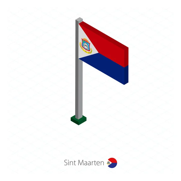 Sint Maarten Vlag Vlaggenmast Isometrische Dimensie Isometrische Blauwe Achtergrond Vectorillustratie — Stockvector