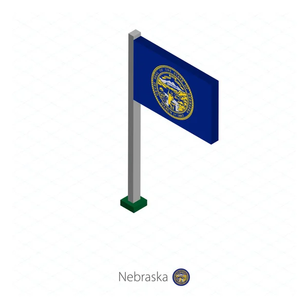 Nebraska State Flag Flagpole Isometrische Dimension Isometrischer Blauer Hintergrund Vektorillustration — Stockvektor