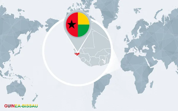Mapa Mundo Centrado América Com Guiné Bissau Ampliada Bandeira Azul —  Vetores de Stock