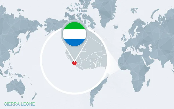 Mapa Świata Koncentruje Się Ameryce Powiększony Sierra Leone Błękitną Flagą — Wektor stockowy