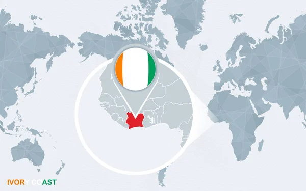 Mapa Světa Americe Zvětšená Pobřeží Slonoviny Modrá Vlajka Mapa Pobřeží — Stockový vektor