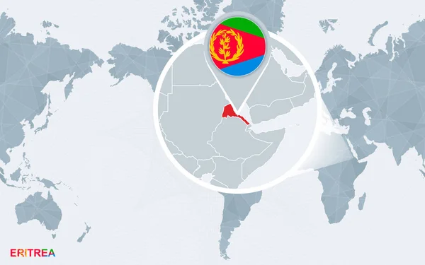 Mapa Świata Koncentruje Się Ameryce Powiększony Erytrei Błękitną Flagą Mapę — Wektor stockowy