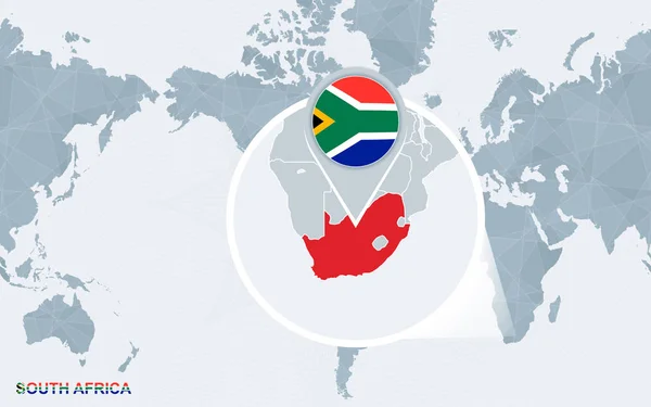 Carte Monde Centrée Sur Amérique Avec Afrique Sud Agrandie Pavillon — Image vectorielle