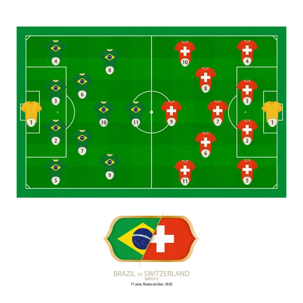 Partido Fútbol Brasil Contra Suiza Brasil Prefirió Alineación Del Sistema — Vector de stock