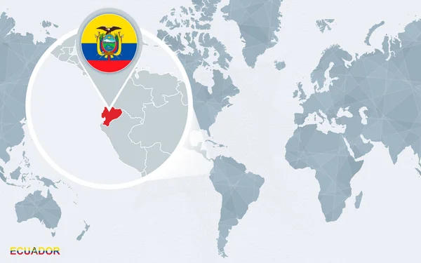 Világ Térkép Középpontjában Amerikai Nagyított Ecuador Kék Zászló Ecuador Térkép — Stock Vector
