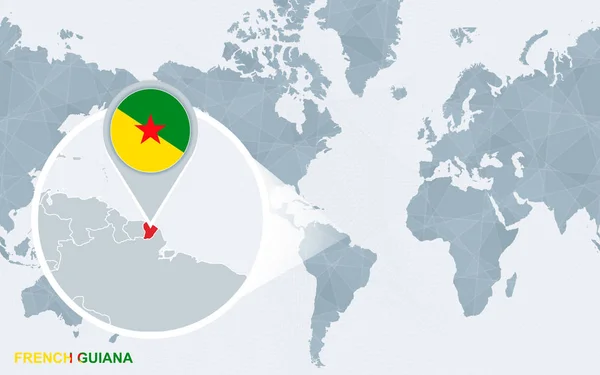 Carte Monde Centrée Sur Amérique Avec Guyane Française Agrandie Drapeau — Image vectorielle
