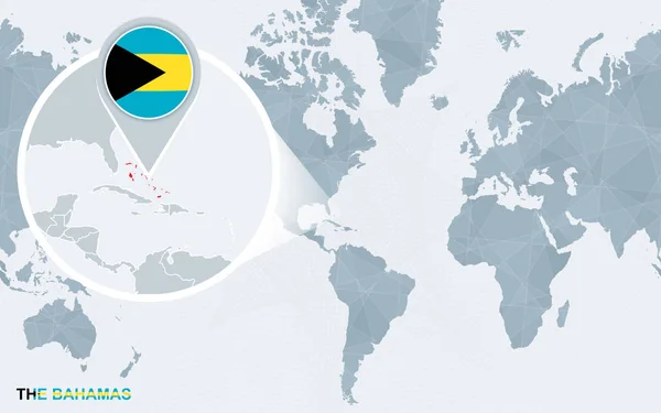 Mapa Del Mundo Centrado América Con Las Bahamas Magnificadas Bandera — Archivo Imágenes Vectoriales