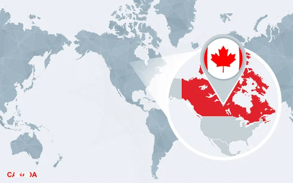 Mapa Mundo Centrado América Com Canadá Ampliado Bandeira Azul Mapa — Vetor de Stock