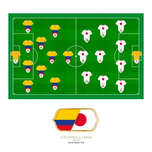 Fußballspiel Kolumbien Gegen Japan Kolumbien Bevorzugte System Aufstellung Japan Bevorzugte — Stockvektor