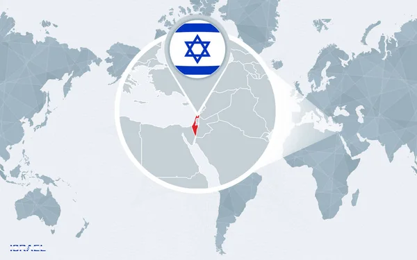 Mapa Mundo Centrado América Com Israel Ampliado Bandeira Azul Mapa — Vetor de Stock