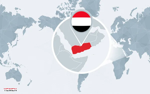 Mapa Świata Koncentruje Się Ameryce Jemenu Powiększony Błękitną Flagą Mapie — Wektor stockowy