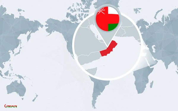 Mapa Světa Americe Zvětšená Omán Modrá Vlajka Mapa Ománu Abstraktní — Stockový vektor