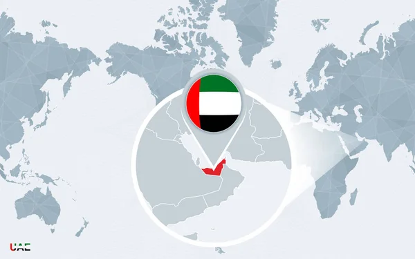 Mapa Del Mundo Centrado América Con Los Emiratos Árabes Unidos — Vector de stock