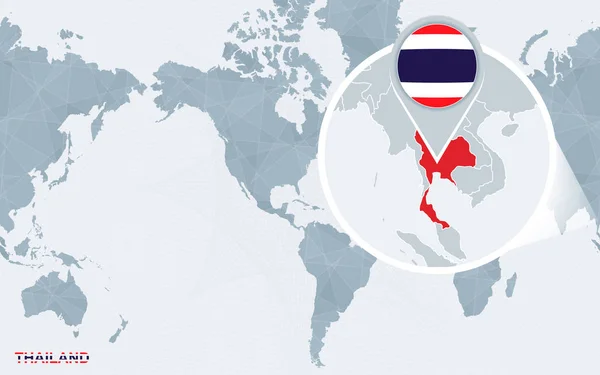 Mapa Mundo Centrado América Com Tailândia Ampliada Bandeira Azul Mapa — Vetor de Stock