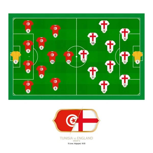 Match Football Tunisie Contre Angleterre Tunisie Système Préféré Alignement Angleterre — Image vectorielle