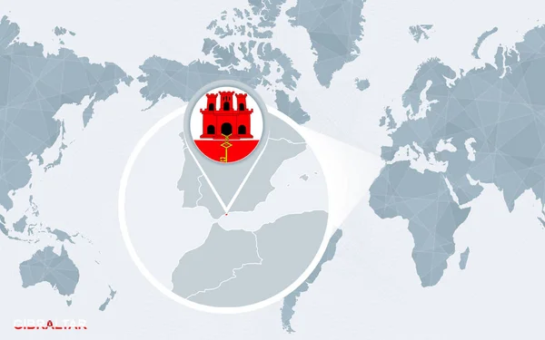 Mapa Světa Americe Zvětšená Gibraltar Modrá Vlajka Mapa Gibraltaru Abstraktní — Stockový vektor