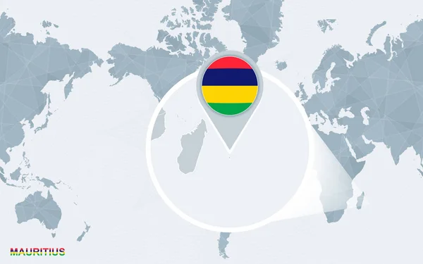 Mapa Świata Koncentruje Się Ameryce Powiększony Mauritius Błękitną Flagą Map — Wektor stockowy