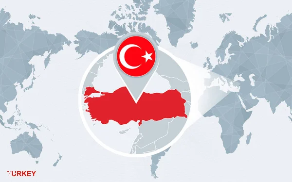 拡大トルコとアメリカを中心とした世界地図 トルコの地図 抽象的なベクトル図 — ストックベクタ
