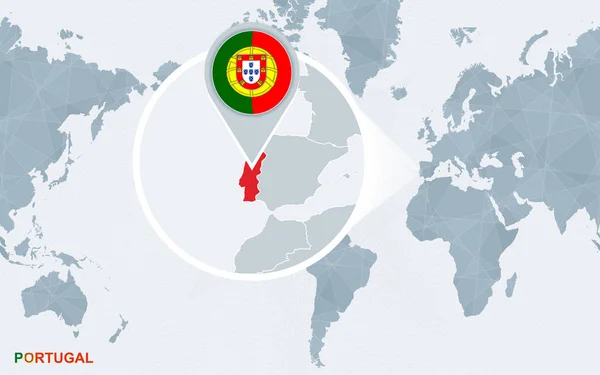 Світ Карта Зосереджено Америку Збільшене Португалії Блакитний Прапор Мапі Португалії — стоковий вектор