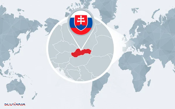 World Map Centered America Magnified Slovakia Blue Flag Map Slovakia — Stock Vector