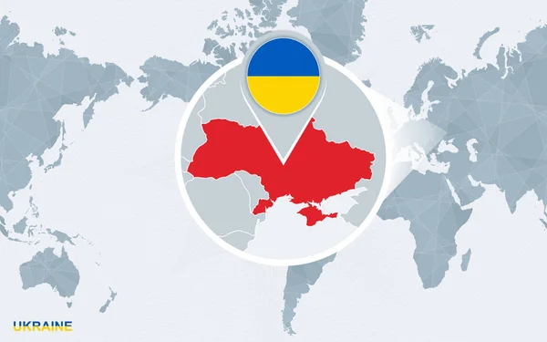 Світ Карта Зосереджено Америку Збільшене України Блакитний Прапор Мапі України — стоковий вектор