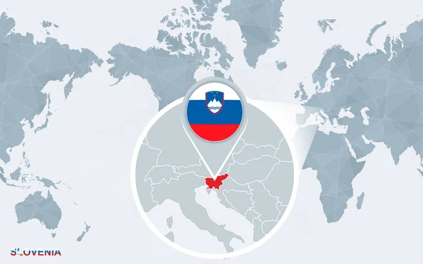 Weltkarte Amerika Herum Mit Vergrößertem Slowenien Blaue Flagge Und Karte — Stockvektor