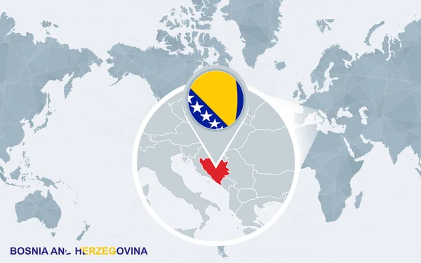 Världen Karta Centrerad Amerika Med Förstorade Bosnien Och Hercegovina Blå — Stock vektor