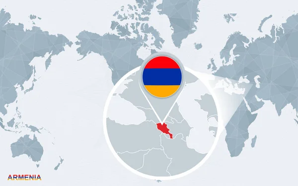 Mapa Świata Koncentruje Się Ameryce Armenią Powiększony Błękitną Flagą Mapa — Wektor stockowy