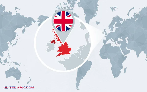 Mapa Del Mundo Centrado América Con Reino Unido Magnificado Bandera — Archivo Imágenes Vectoriales