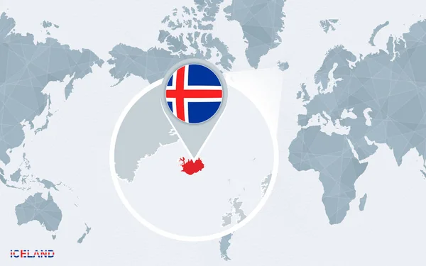 Büyütülmüş İzlanda ile Amerika merkezli Dünya Haritası. — Stok Vektör