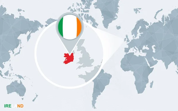 Världskartan centrerad på Amerika med förstorade Irland. — Stock vektor