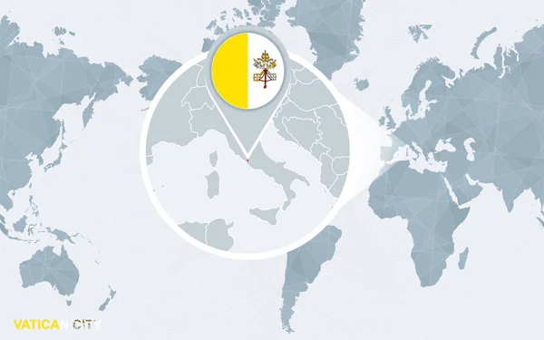 Mapa del mundo centrado en América con la Ciudad del Vaticano magnificada . — Vector de stock