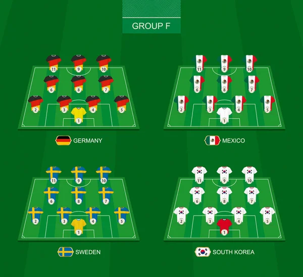 Футбольное Поле Членами Группы Международного Футбольного Турнира Германия Мексика Швеция — стоковый вектор