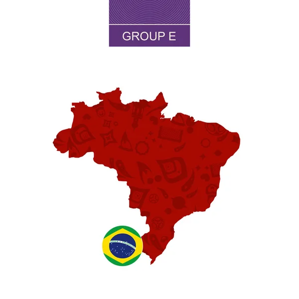 Brazilië Kaart Contour Met Voetbal Abstracte Patroon — Stockvector