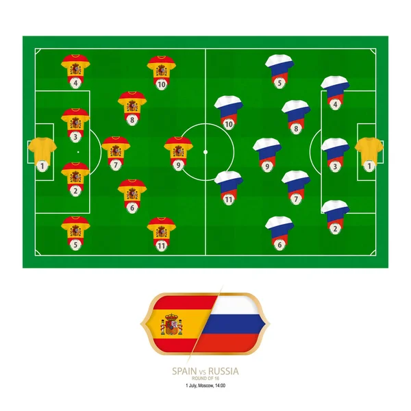 Partido Fútbol España Contra Rusia España Prefirió Alineación Del Sistema — Vector de stock