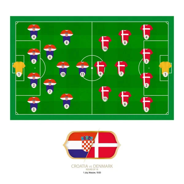 Fußballspiel Kroatien Gegen Dänemark Kroatien Bevorzugte Systemaufstellung Dänemark Bevorzugte Systemaufstellung — Stockvektor
