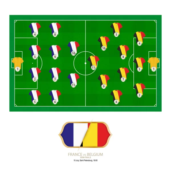 ベルギーとフランスのサッカーの試合 フランス優先システム ラインナップ ベルギー 優先システム ラインナップ — ストックベクタ