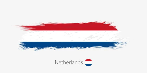 Bandera Holanda Pincelada Abstracta Grunge Sobre Fondo Gris Ilustración Vectorial — Vector de stock