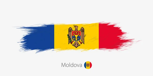 Flagga Moldavien Grunge Abstrakt Penseldrag Grå Bakgrund Vektorillustration — Stock vektor
