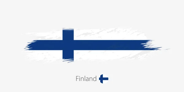 Bandera Finlandia Pincelada Abstracta Grunge Sobre Fondo Gris Ilustración Vectorial — Vector de stock