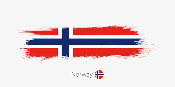 Vlag Van Noorwegen Grunge Abstracte Penseelstreek Grijze Achtergrond Vectorillustratie — Stockvector