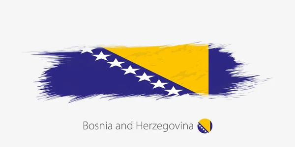 Bosnien och Hercegovinas, grunge abstrakt penseldrag på grå bakgrund flagga. — Stock vektor