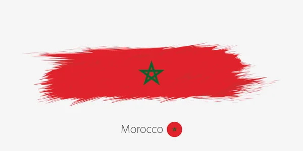 Flagga Marocko Grunge Abstrakt Penseldrag Grå Bakgrund Vektorillustration — Stock vektor